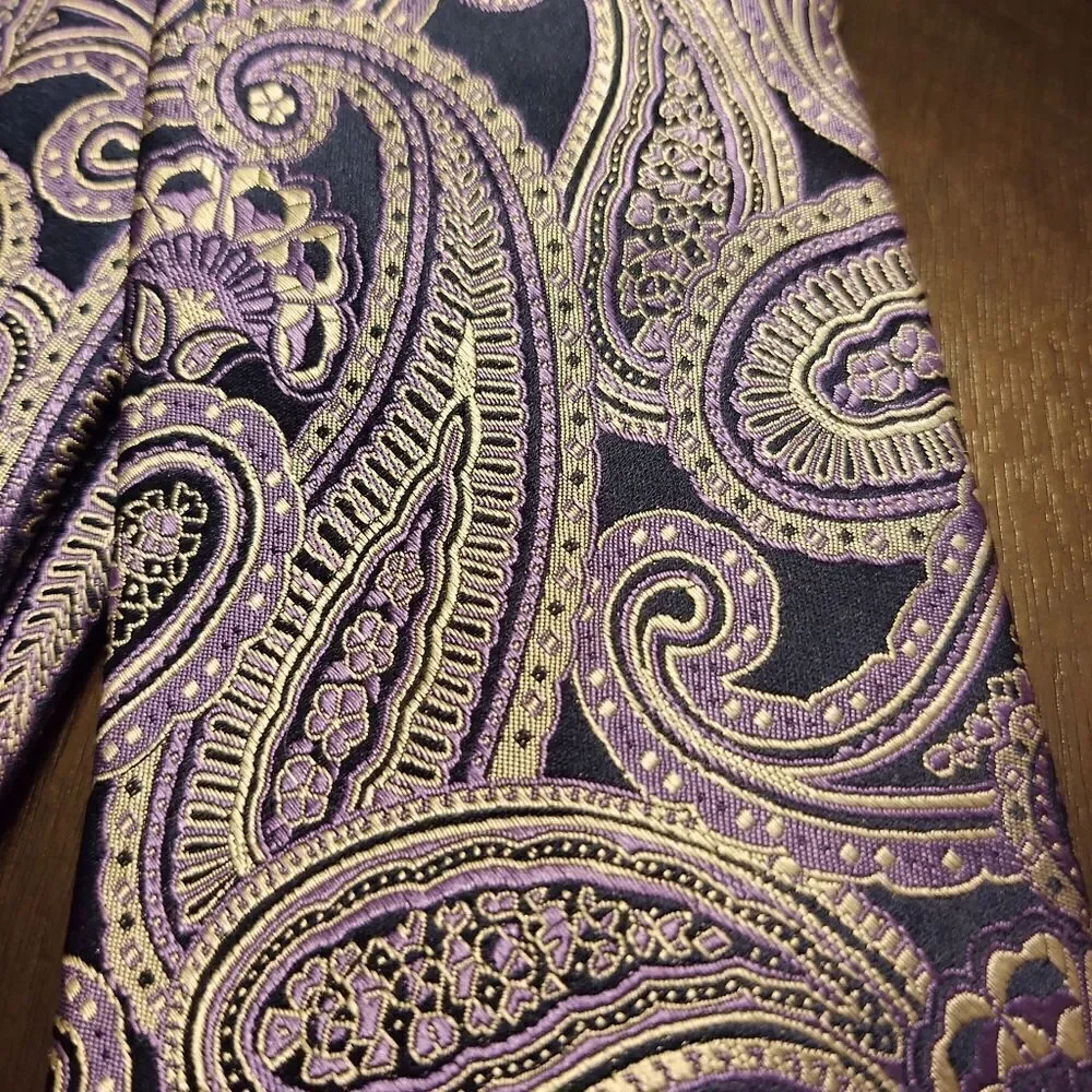 Michael Kors Paisley Blue Purple Silver Neck Tie